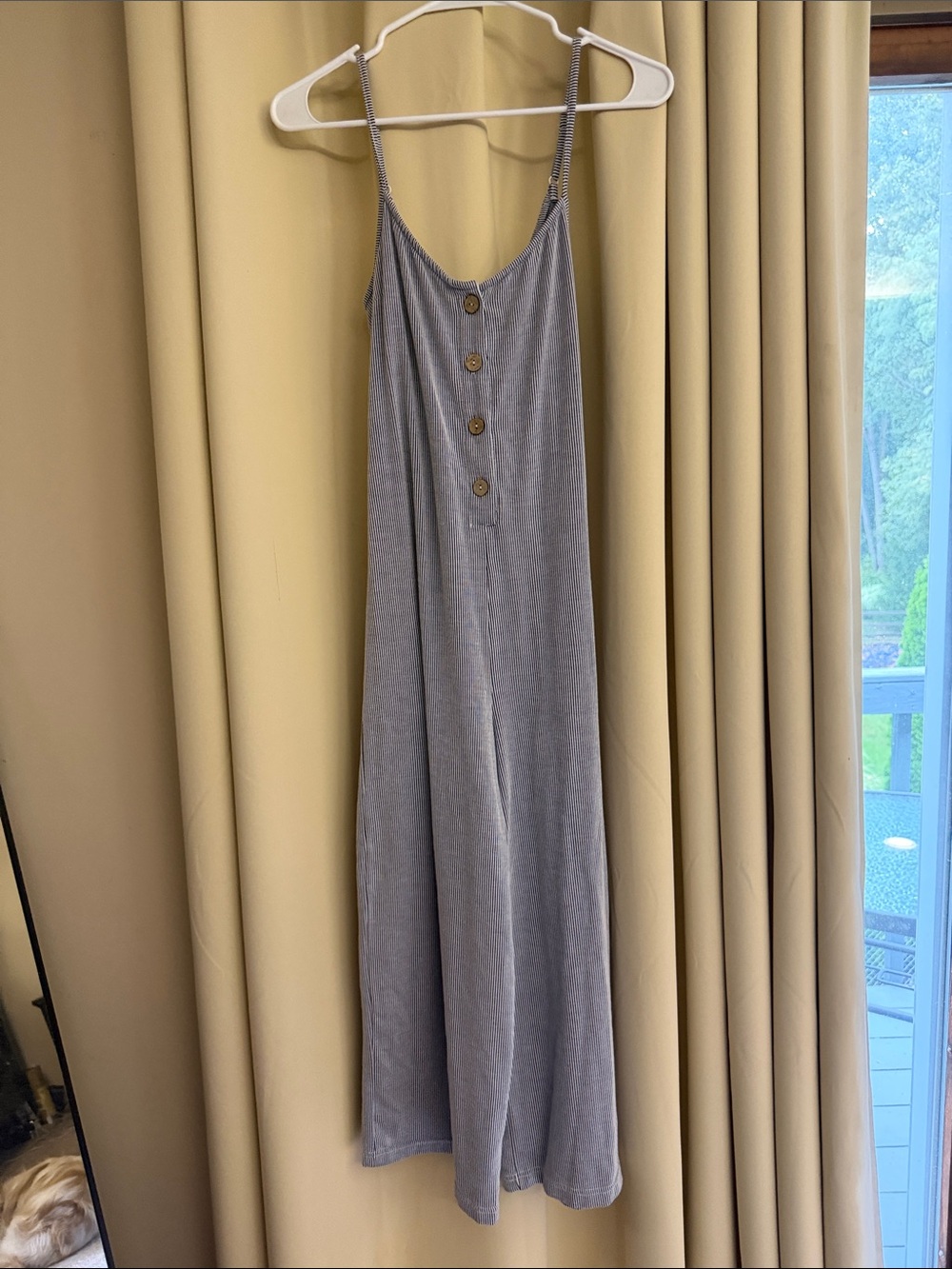 Grey Spaghetti-Strap Maxi Dress with Button Front